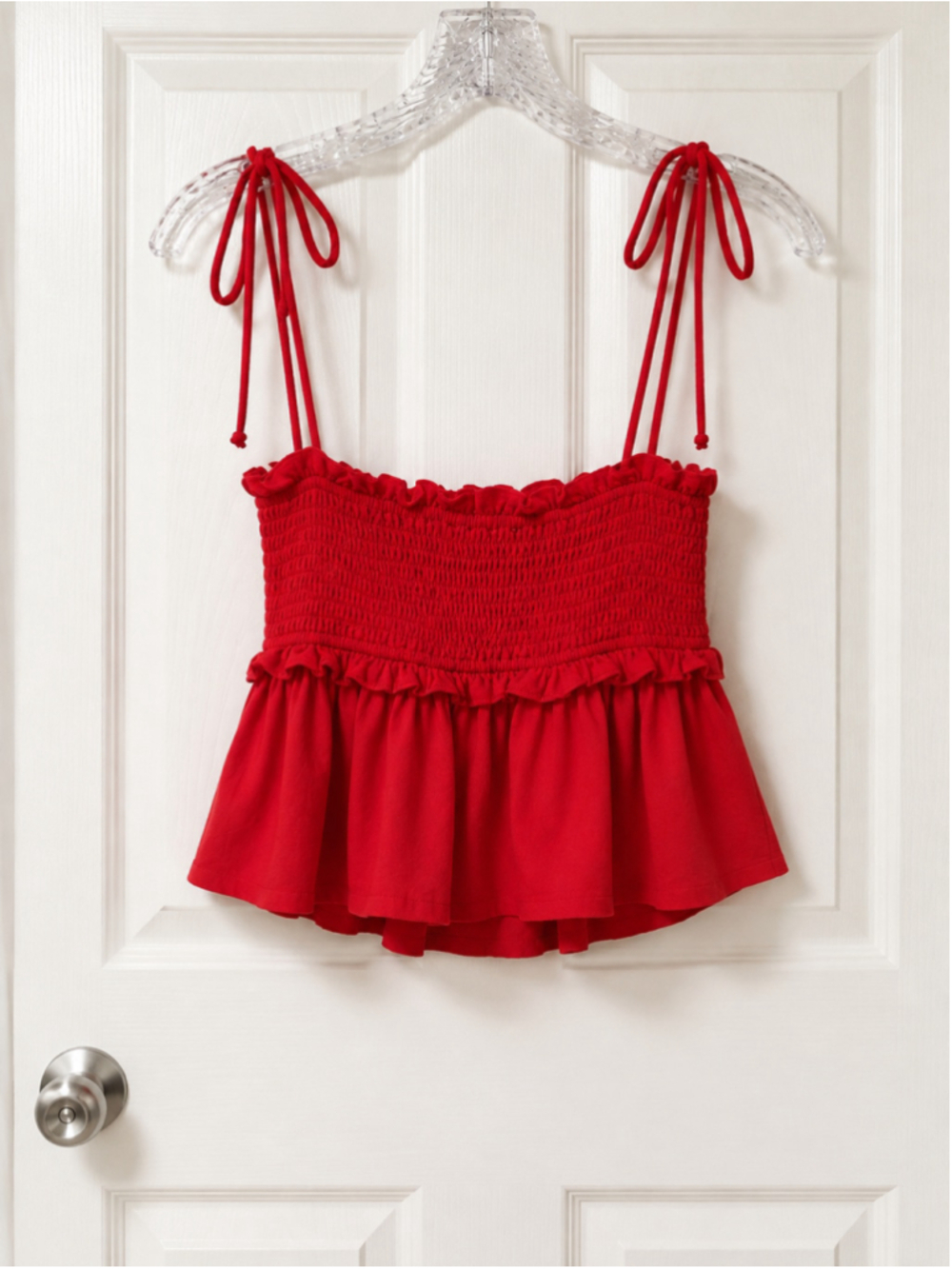 Altar’d‎ State Red Smocked Ruffle Peplum Tie Strap Tank Top Women’s Size S - Picture 2 of 10